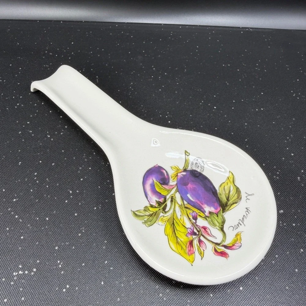 Effetti Home Handmade in Italy Ceramic Spoon Rest Le Verdure Eggplant Botanical‎